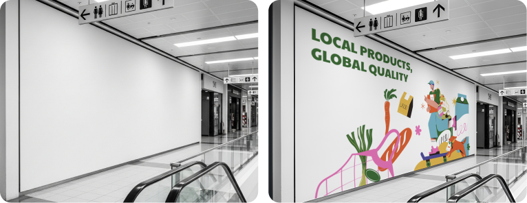 Shopping Mall Walkway Wall Mural | Plaster Public Branding Design